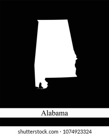 Alabama state of USA map vector outline illustration black and white abstract background. Highly detailed creative map of Alabama state of United States of America prepared by a map expert