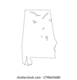 Alabama state USA outline map vector illustration with border line. Isolated on white background 