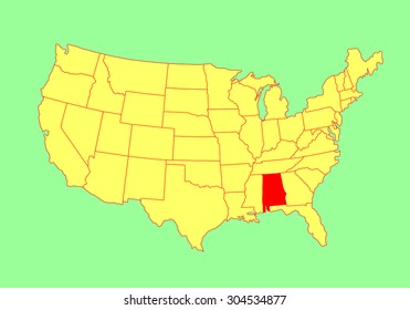 Alabama State, USA, vector map isolated on United states map. Editable blank vector map of USA.
