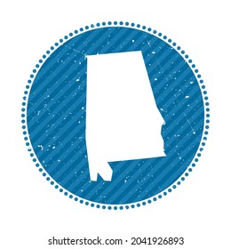 Alabama striped retro travel sticker. Badge with map of US state, vector illustration. Can be used as insignia, logotype, label, sticker or badge of Alabama.