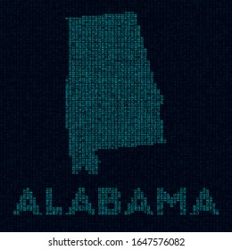 Alabama tech map. US state symbol in digital style. Cyber map of Alabama with US state name. Astonishing vector illustration.