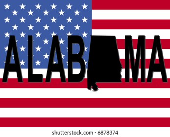 Texto de Alabama con mapa en la ilustración de la bandera estadounidense