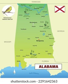 Alabama tourist map (USA). Vector art illustration