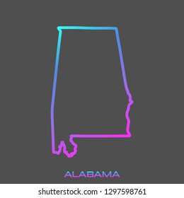 Alabama turquoise pink fluid gradient outline map, stroke. Line style. Vector illustration