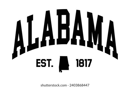  Alabama typography design with map vector. Editable college t-shirt design printable text effect vector	