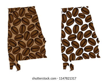 Alabama (United States of America) -  map of coffee bean, Alabama map made of coffee beans,