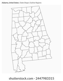 Alabama, United States. Simple vector map. State shape. Outline Regions style. Border of Alabama. Vector illustration.