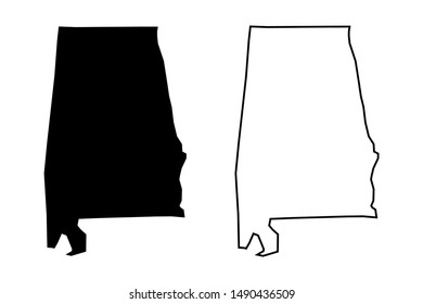 Alabama US state blank map vector solid black color and outline isolated on white background