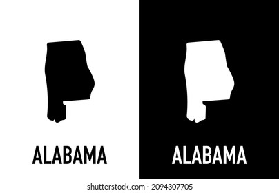 Alabama - U.S. state. Contour line in white and black color on two face background. Map of The United States of America. Vector illustration.