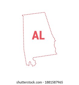 Alabama US state map outline dotted border. Vector illustration. Two-letter state abbreviation.