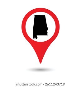 Alabama USA map with red pin for travel location design