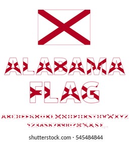 Alabama USA state flag font. Alphabet, numbers and symbols stylized by state flag. Vector typeset