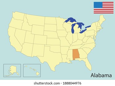 alabama, usa states colorful map, vector illustration 