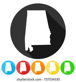 Alabama USA Symbol Icon Round Flat Vector Art Design Color Set