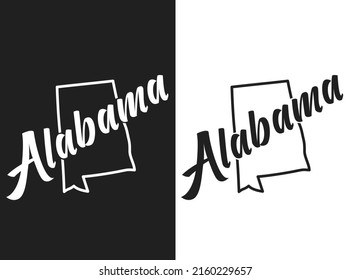 Alabama vector logo. Illustration of the USA state emblema. The US state contour on the black and white background. Lettering and outline of the territory of the United States of America