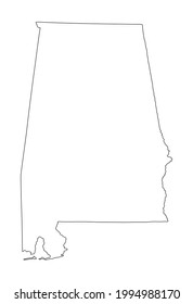 Alabama vector map contour silhouette isolated on white background. High detailed silhouette illustration. United state of America country.