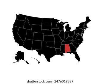 Alabama vector map. High detailed illustration. United state of America country