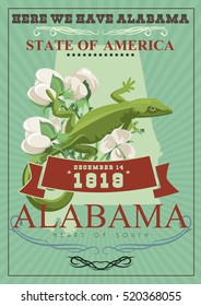 Alabama vector poster. American travel banner. Illustration about United States of America. Background with USA theme