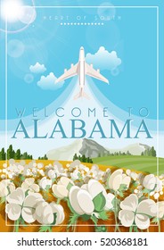 Alabama vector poster. American travel banner. Illustration about United States of America. Background with USA theme