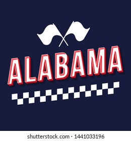 Alabama vintage 3d vector lettering. Retro bold font, typeface. Pop art stylized text. Old school style letters. 90s, 80s poster, banner, t shirt typography design. Dark blue color background