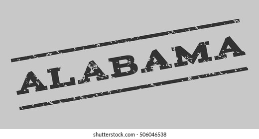 Alabama watermark stamp. Text Caption between parallel lines with grunge design style. Rubber seal stamp with dirty texture. Vector dark gray color ink imprint on a silver gray background.