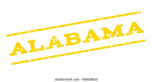 Alabama watermark stamp. Text Caption between parallel lines with grunge design style. Rubber seal stamp with scratched texture. Vector yellow color ink imprint on a white background.