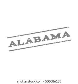 Alabama watermark stamp. Text Caption between parallel lines with grunge design style. Rubber seal stamp with scratched texture. Vector light gray color ink imprint on a white background.