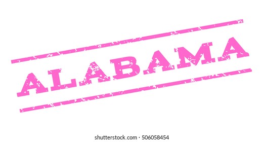 Alabama watermark stamp. Text tag between parallel lines with grunge design style. Rubber seal stamp with dirty texture. Vector pink color ink imprint on a white background.