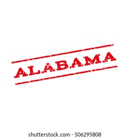 Alabama watermark stamp. Text Tag between parallel lines with grunge design style. Rubber seal stamp with scratched texture. Vector intensive red color ink imprint on a white background.