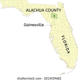 Alachua County And City Of Gainesville Location On Florida Map