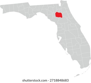 Alachua County on the Map of Florida State Editable Vector