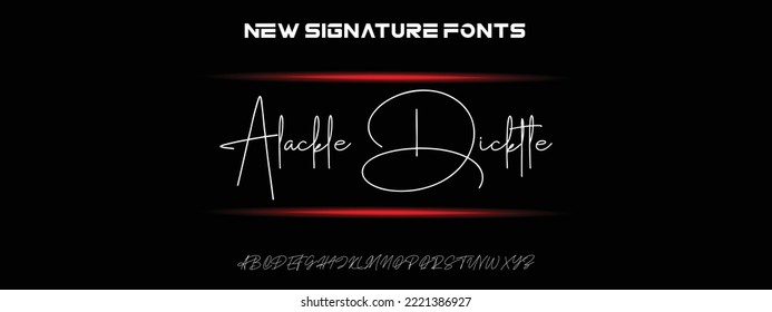 Alackle Dicktle Hand drawn calligraphic vector monoline font. Distress signature letters. Modern script calligraphy type. ABC typography latin signature alphabet.