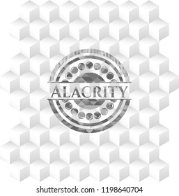 Alacrity grey emblem with geometric cube white background
