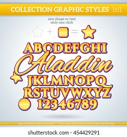 Aladdin Graphic Styles for Design. Graphic styles can be use for decor, text, title, cards, events, posters, icons, logo and other.