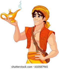 Aladdin Holds His Magic Lamp