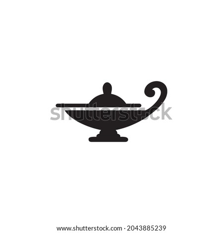Aladdin lamp flat style silhouette. A black and white illustration of a magic lamp isolated on white background.