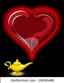 Aladdin lamp with hearts in vector illustration