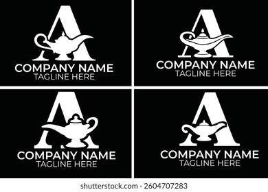 Aladdin lamp and Letter A Logo. Lamp of wishes. Vector illustration