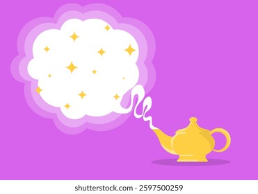 Aladdin lamp, Aladdin magic lamp icon isolated on pink background. Vector, background image, poster, illustration.