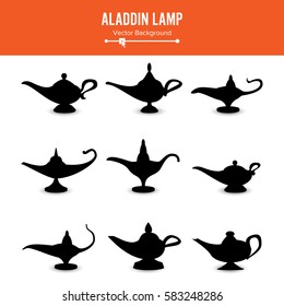 Aladdin lamp Vector. Set Icons Aladdins lamp Signs. Illustration Of Wish And Mystery Souvenir
