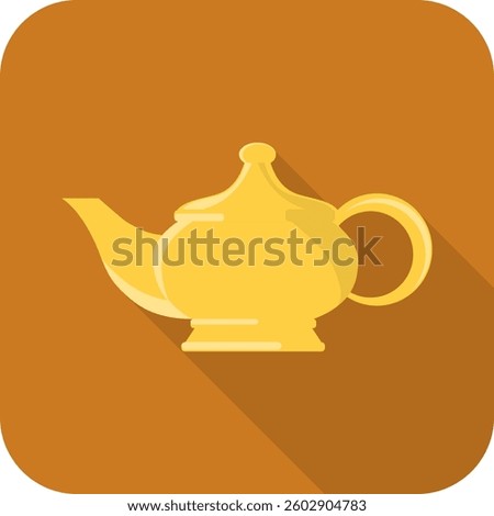 Aladdin magic lamp icon, Aladdin magic lamp isolated on brown background. Realistic Aladdin lamp icon. Vector, postcard, design image, vector illustration.