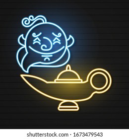 Aladdin und der Zauberlampe Neon. Vektorillustration-Genie von Aladdin