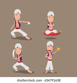 Aladdin Persian Character Cartoon Set Vector