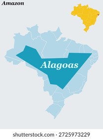 Mapa de Alagoas Brasil - Estado do Nordeste, Maceió Capital e Região dos Lagos Costeiros Vetor Outline