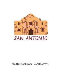 O Álamo. Prédio histórico em San Antonio. Texas. Ilustração vetorial