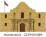 Alamo Mission Landmark Vector Illustration