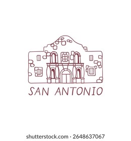 Missão Alamo. Símbolo de San Antonia. Prédio histórico. Arte em linha