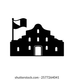 Alamo Silhouette with Flag for Independence Day Vector.
