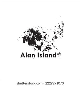 Alan Island map and black letter design on a white background