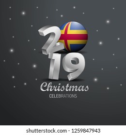 Aland Flag 2019 Merry Christmas Typography. New Year Abstract Celebration background